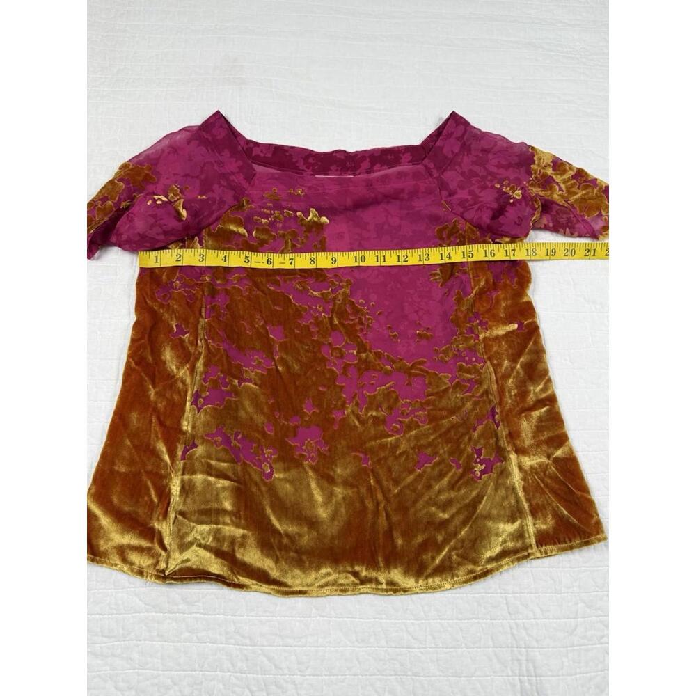 Anthropologie Maeve Top Women XS Ombré Shimmer Tee Velvet Burnout Fairy Silk - Picture 7 of 8